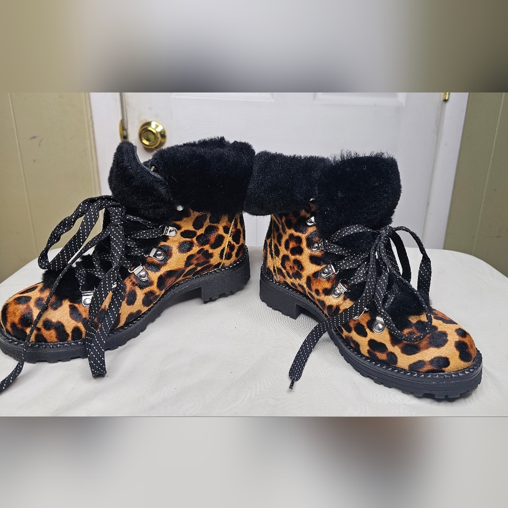 JCrew Nordic Boots in Leopard Calf Hair Hiking 6M Shoes Reatil$298 Rich Mahogany